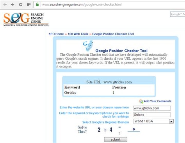 Free Search Engine Position Checker Tool For Google UK